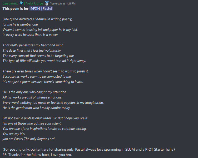 GVnftETH's tweet photo. As promise, I wrote some poem for you @strollinPastel  

Haha hope you enjoy it. https://t.co/hCUSfNgSrK