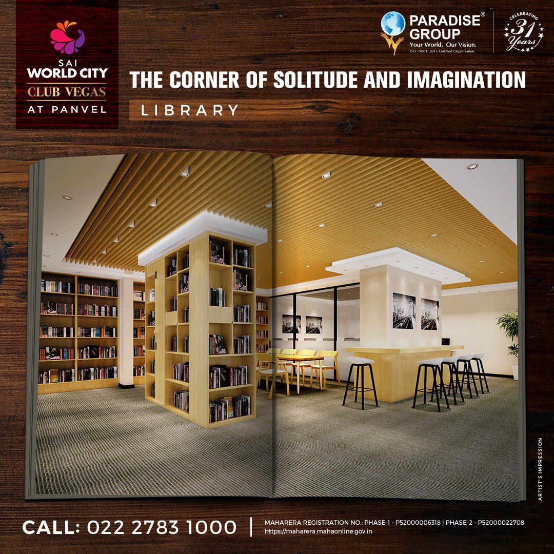 paradisegroupnm's tweet photo. The library at Sai World City - Panvel is a reader's Paradise.
MAHARERA REGISTRATION NO.: PHASE-1 - P52000006318 | PHASE-2 - P52000022708
For any further details, reach out to us on 022-27831000
#paradisegroup #leadingbuilder #panvel #luxurylifestyle #library https://t.co/XTj3WL1bpP