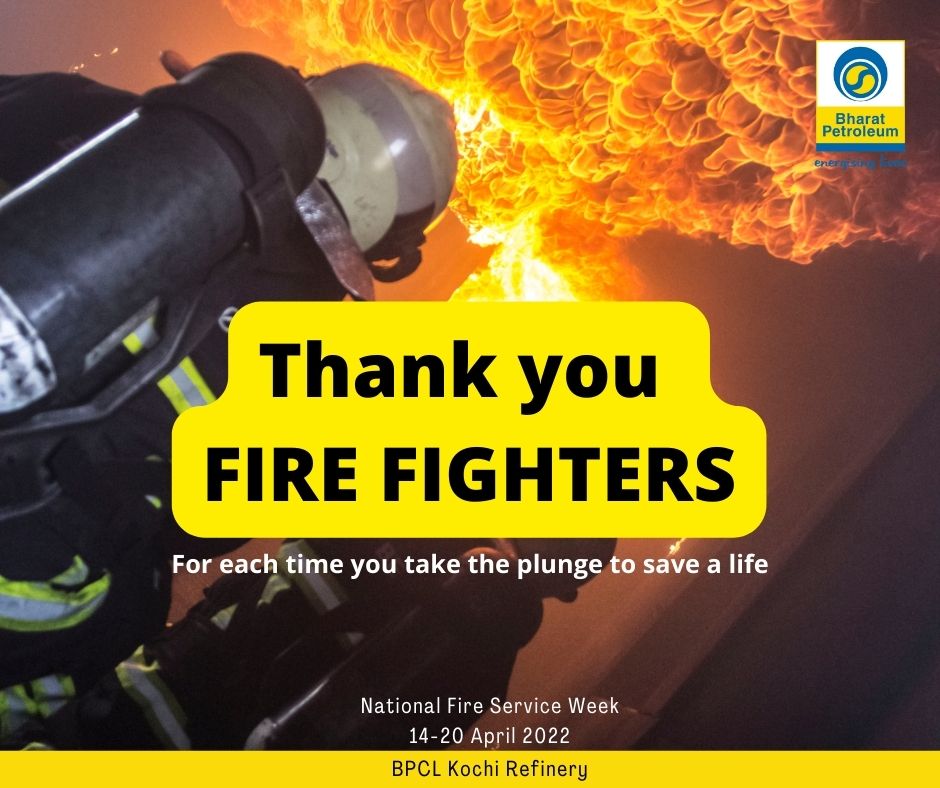 Thank you #FireFighters, for each time you take the plunge to save a life! You are the #Hero.

#Salute 
#BPCL #KochiRefinery
#NationalFireServiceWeek
