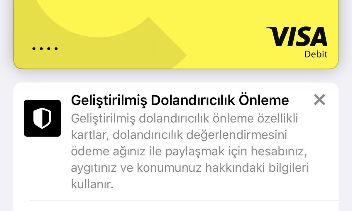 OzgurBilge's tweet image. #iOS155DevBeta2 Bu sürümle farkettiğim bir detay, Wallet’de karşıma çıkan bir uyarı. Geliştirilmiş güvenlik önleme özellikli kartlar gelecek mi ya da benim kartlarımda bu özellik var mı henüz bilmiyorum.