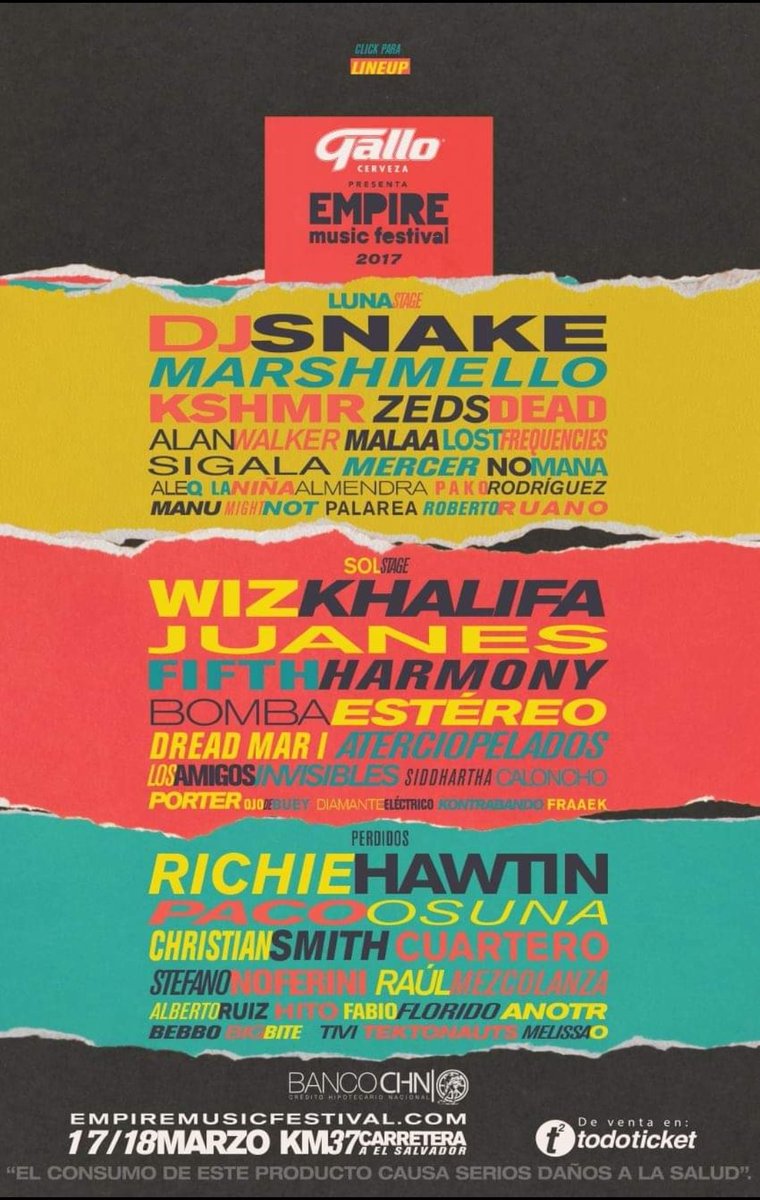 XavGeek_'s tweet image. #EmpireCuatro #empiremusicfestival #EMF2017 
Empezar el desmadre con Sigala y LostFrequencies, tirarnos el set de Alan Walker. La historia del hijo prodigo de Kshmr un set inolvidable, cantar con Bomba, Juanes y Fifth, el increíble show de Dread y el gran cierre de DJSnake.