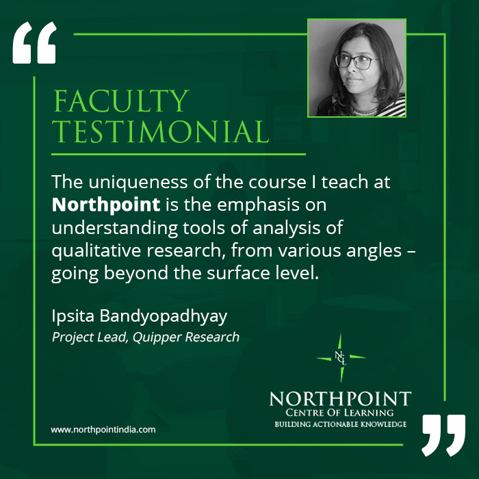 northpointindia's tweet photo. A key differentiator of Northpoint, is that all training is conducted by practicing managers. Ipsitia Bandyopadhyay, Project Lead, Quipper Research, shares her experience of teaching at Northpoint.
https://t.co/TPuWKFBkpb
#northpointcentreoflearning #northpoint #northpointindiax https://t.co/pxql8N01yq