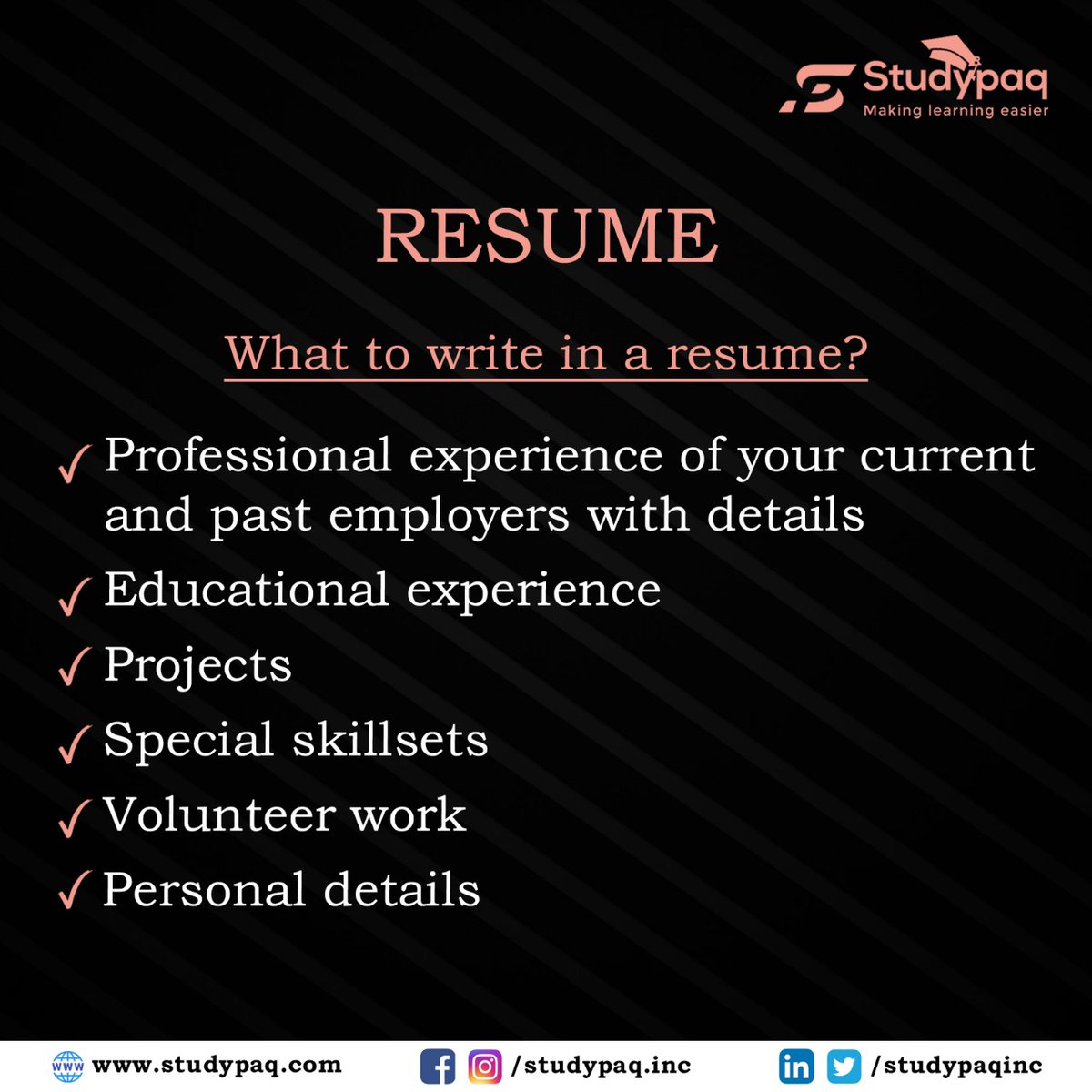 Studypaqinc's tweet image. Are you applying for a job first time? If yes, know the to-do list.

#collegestudentsusa #foreignstudentsinusa #OnlineStudyMaterial #usastudents #applyingforajob #jobhuntingtips #jobapplication #jobapplicationtips #jobapplicants #applyjob