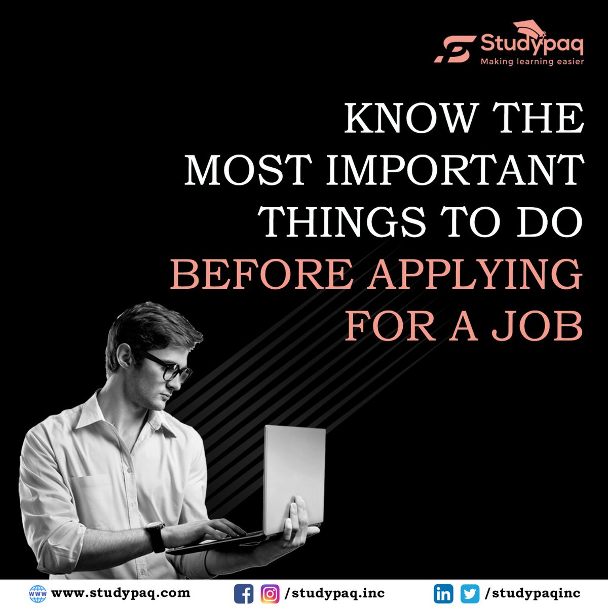 Studypaqinc's tweet image. Are you applying for a job first time? If yes, know the to-do list.

#collegestudentsusa #foreignstudentsinusa #OnlineStudyMaterial #usastudents #applyingforajob #jobhuntingtips #jobapplication #jobapplicationtips #jobapplicants #applyjob