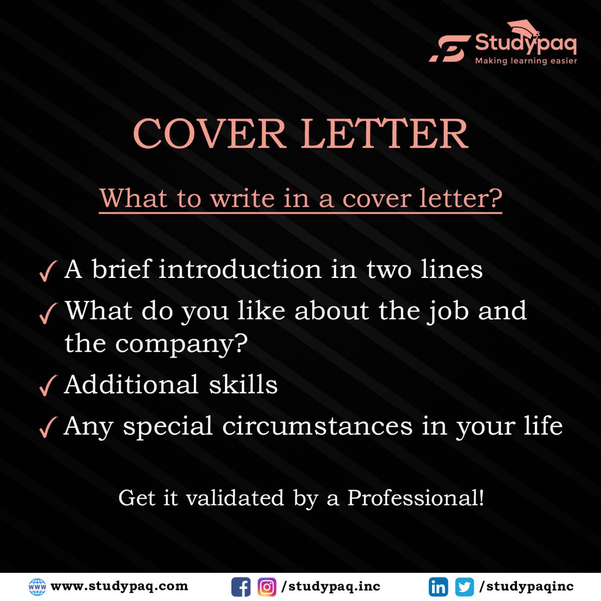 Studypaqinc's tweet image. Are you applying for a job first time? If yes, know the to-do list.

#collegestudentsusa #foreignstudentsinusa #OnlineStudyMaterial #usastudents #applyingforajob #jobhuntingtips #jobapplication #jobapplicationtips #jobapplicants #applyjob