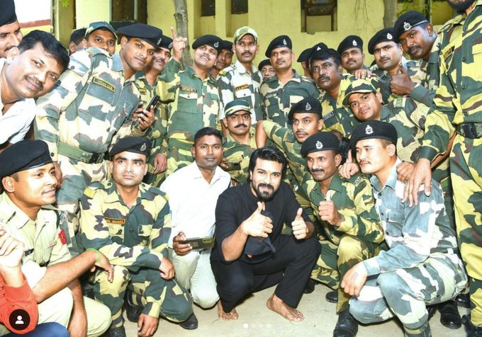 ArmedForces_IND's tweet photo. Megastar #RamCharan𓃵 spent quality time with real life heroes of #BSF (India's First Line of Defence) at Khasa border area of #Punjab.
#RC15
#RRR #RamVsYash
#RamcharanWithBSF #ArmedForces #IndianArmy https://t.co/sNnl53yq3M
