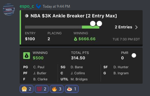 dfsCrunch's tweet photo. Shoutout to Espo and HBK for the big wins today!

Big changes at @dfsCrunch recently, if you know you know. #uniqueprojections https://t.co/34WH0iagoK