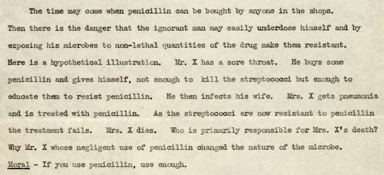 The Nobel lecture of Alexander Fleming, discoverer of penicillin, has a section at the end where he considers personal responsibility and infectious disease. Still relevant. artsandculture.google.com/asset/alexande…