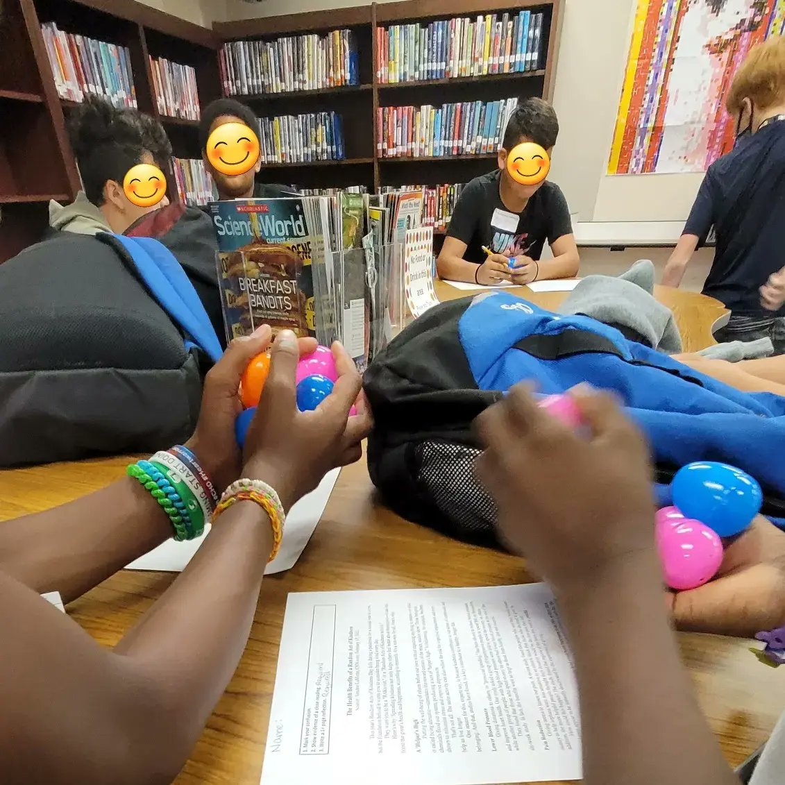 angelmboucher's tweet photo. The egg hunt went well! Students answered questions from @KellyGToGo #articleoftheweek about #randomactsofkindness #raktivists. Each egg had a question and some had a chance for candy!

#teacher #teachers #teacherslife #teachingmiddleschool #secondaryteacher #secondaryela https://t.co/RFPIFvTN4I