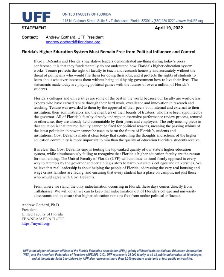 UFF_UNF's tweet photo. It’s time to stop harassing public educators. #SupportFloridaFaculty https://t.co/sxZWsP4W4g