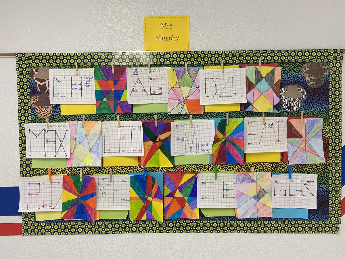 cmurphy41617's tweet photo. Mixing our creativity and reviewing points, lines and angles. Students used their names or initials to model different types of lines and angles. We used variety of lines to create patterns similar to stained glass windows. #WeAreClintISD #DHEBobcats #angleart #creativemath https://t.co/NSzRFC6ylE
