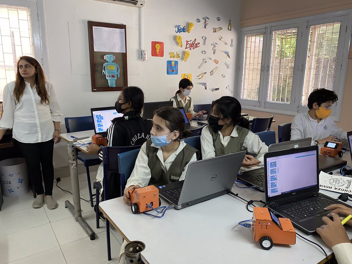 learnobots's tweet photo. LearnOBots at Schola Nova. One school, one student at a time, we are on a mission to enable the Youth of Pakistan and beyond. 

The students had a great time learning how to program and run a robot. (Post 1 of 2)
.
.
.
.
.
#LearnOBots #ScholaNova #STEM #STEAM #Future https://t.co/bR8XlnWpYw