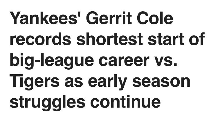 I hope I am wrong but #Yankees are fooked. Their ace #GerritCole doesn’t know how to pitch #MLB https://t.co/it1stx51ru