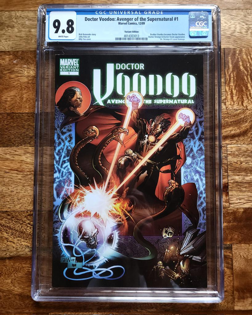 Doctor Voodoo: Avenger of the Supernatural #1
Tan 1:15 Variant 
Homage to Dr. Strange 1 by Frank Brunner
1st time his character is called Doctor Voodoo.
For #TopVariantTuesday