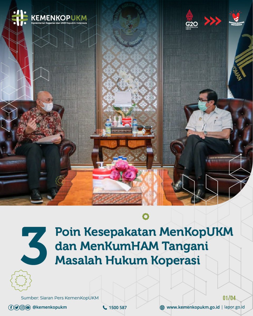 kemenkop_'s tweet photo. Menteri Koperasi dan UKM Teten Masduki bersama Menteri Hukum dan HAM Yasonna Laoly menyepakati tiga poin mendasar mengenai perkuatan dan pengembangan Koperasi, khususnya yang berkaitan dengan masalah hukum.

#KemenKopUKM
#UMKMBangkit
#KoperasiKeren
#IndonesiaMaju https://t.co/SPHP1HllNr