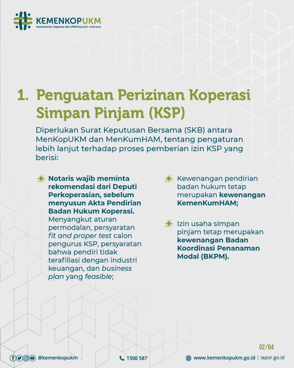 kemenkop_'s tweet photo. Ketiga poin tersebut adalah penguatan perizinan Koperasi Simpan Pinjam (KSP), penanganan KSP dalam Penundaan Kewajiban Pembayaran Utang (PKPU), dan UU Perkoperasian.

#KemenKopUKM
#UMKMBangkit
#KoperasiKeren
#IndonesiaMaju https://t.co/5y2L7MqlDx