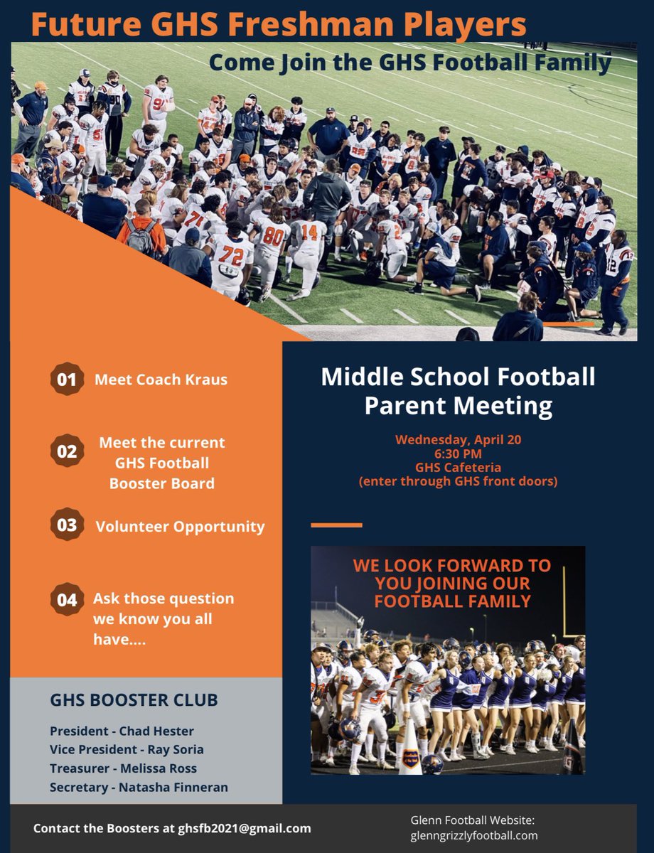DMS Athletic Booster Club (@dmsathleticbc) on Twitter photo Tomorrow Football Parent Meeting at 6:30pm in the Grizzly Union. <a href="/GlennGrizFB/">GlennGrizGridiron</a> <a href="/Coach_Kraus/">Brandon Krauskopf</a> <a href="/TomGlennHS/">Tom Glenn High School</a> <a href="/DanielsonMiddle/">Danielson Middle School</a> <a href="/DMS_Bearkats/">Danielson MS Athletics</a> Tomorrow Football Parent Meeting at 6:30pm in the Grizzly Union. <a href="/GlennGrizFB/">GlennGrizGridiron</a> <a href="/Coach_Kraus/">Brandon Krauskopf</a> <a href="/TomGlennHS/">Tom Glenn High School</a> <a href="/DanielsonMiddle/">Danielson Middle School</a> <a href="/DMS_Bearkats/">Danielson MS Athletics</a>