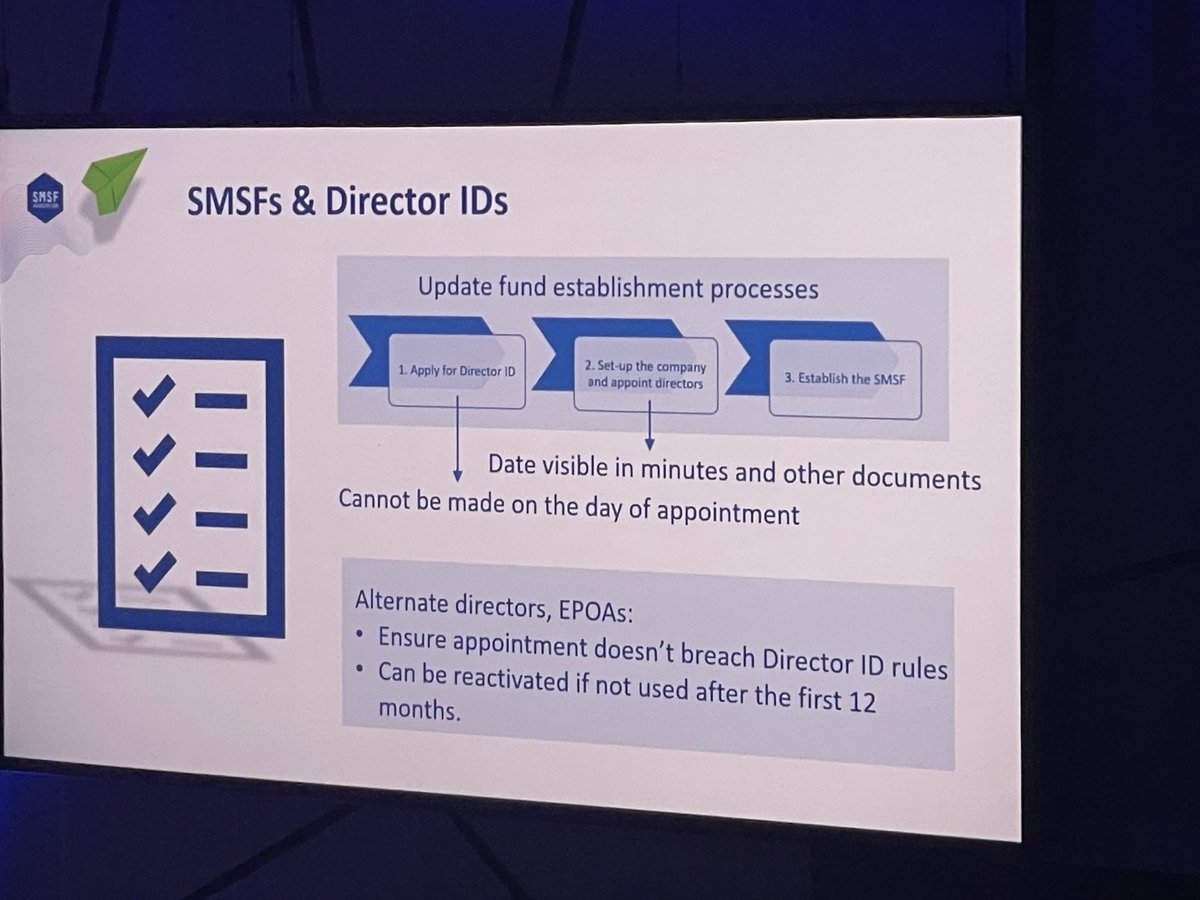 Always apply for the Directors ID on Day 1 then incorporate the trustee company on Day 2 and then establish the #SMSF #nc2020