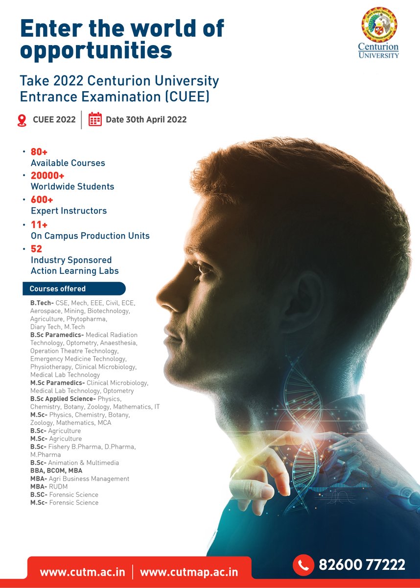 CUTMIndia's tweet photo. CUEE 2022 Next Date is around the corner! Explore diverse possibilities in #Engineering, #Management, #Paramedical, #Allied #Health, #Agriculture and other new-age courses.
Visit https://t.co/ZvR46GPftz and https://t.co/uYYrqDviKw (AP campus) to apply now https://t.co/VmFHacJsDO