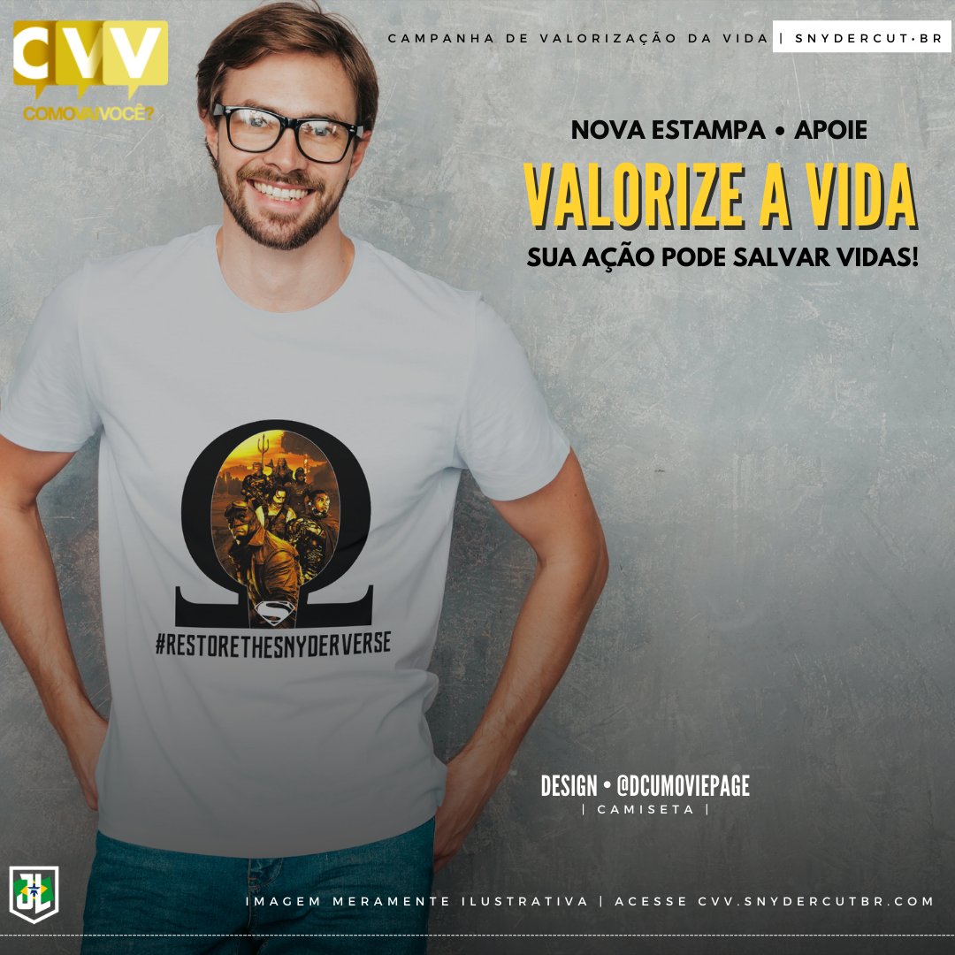 SnyderCutBR's tweet photo. Conhece nossa Campanha de Valorização da Vida? Semelhante a campanha americana junto ao @afspnational, aqui no Brasil, promovemos a venda de estampas para arrecadar fundos ao @CVVoficial. Conheça nossa mais nova estampa, idealizada @dcumoviepage 

🛍️ https://t.co/iPji3slOxy https://t.co/7Q9GNrt5wq