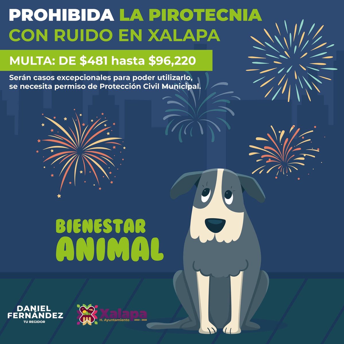 SuzanParra's tweet photo. #Xalapa es el primer municipio en todo #Veracruz, en el que está prohibida la pirotecnia con ruido

Las multas van de los 481 hasta los 96 mil 220 pesos. 

Solo en casos excepcionales podrán utilizarlos, y será necesario el permiso de Protección Civil Municipal

¡Enhorabuena! https://t.co/aoRyTEsVtM