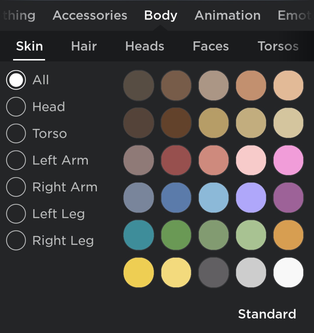 Bloxy News on X: Roblox has added the ability to change individual body  part skin colors within the mobile app. 🎨 To do so, head to Avatar >  Customize > Body >