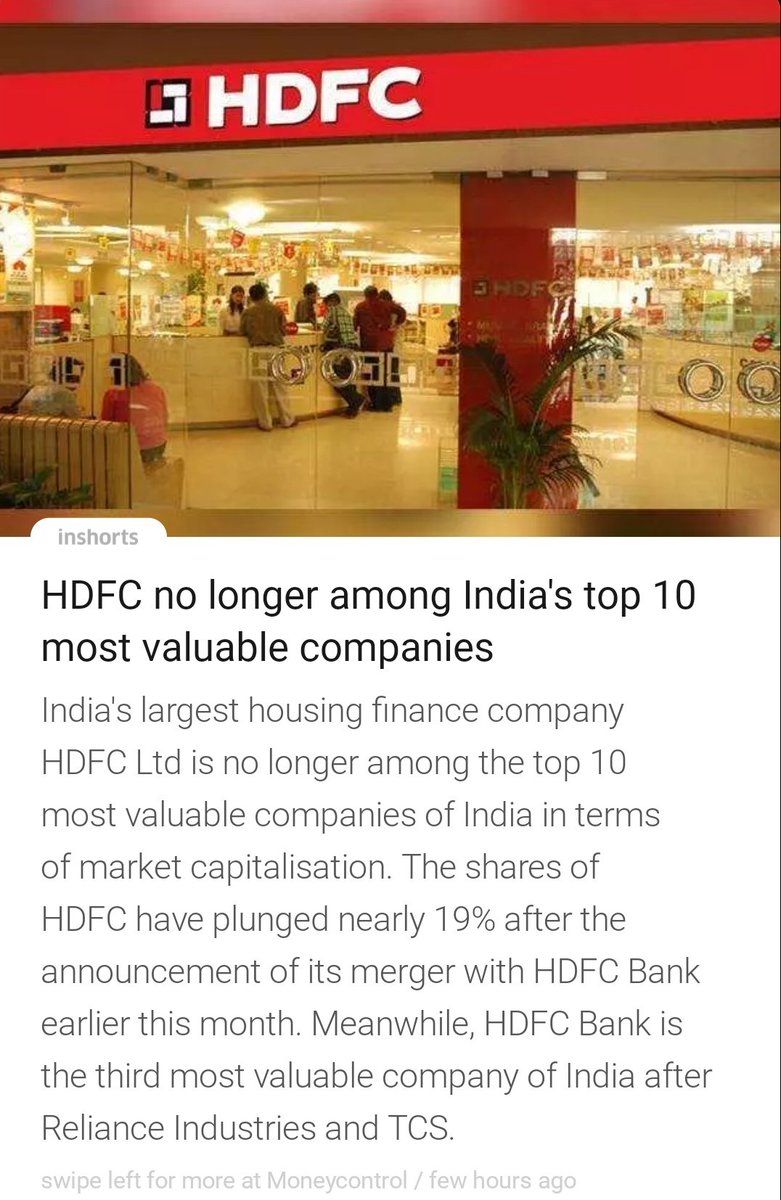 UnlistedXChange's tweet image. Heavy Weight looses position in India&apos;s most 10 Valued Companies. 
It&apos;s Market anything can happen. 
#HDFC #HDFCGroup. #HDFCLtd #HDFCBank