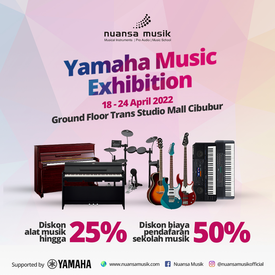 Halo Cibubur! Nuansa Musik lagi ada di Trans Studio Mall Cibubur sampai tanggal 24 April 2022. Yuk kunjungi booth Nuansa Musik dan dapetin special discount up to 25% untuk alat-alat musik Yamaha pilihan!