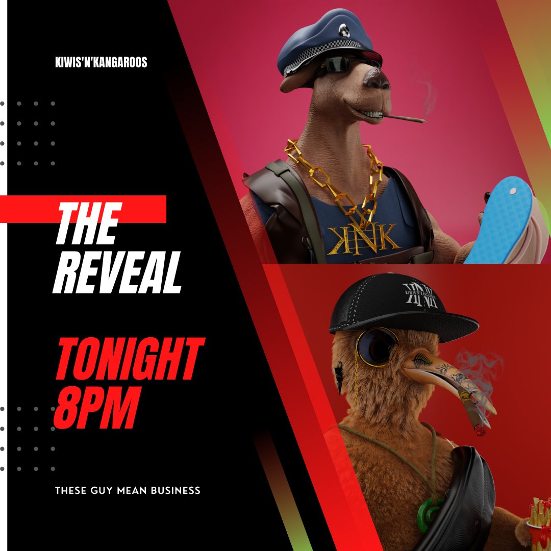 REVEAL DAY IS HERE!

We are so close to meeting our Kiwis n Kangs KNK Fam! And someone’s close to getting 10k NZD in ETH! Who minted the unique?!? And who’s minting the other 9?! Come join the party in the discord and don’t forget our AMA at 8.30pm NZDT! LET’S GO!!!