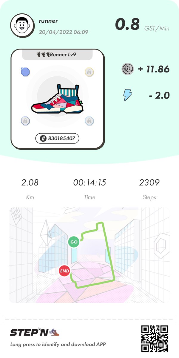 echenena's tweet photo. #STEPN recovery run 🙌🙌 https://t.co/yuYHQYC4UC