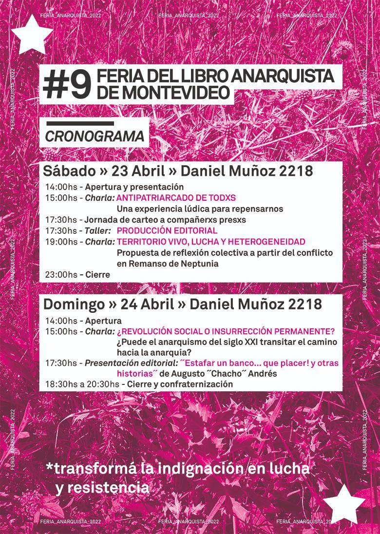 Pascual49630351's tweet image. Cronograma de la Feria del Libro Anarquista de Montevideo