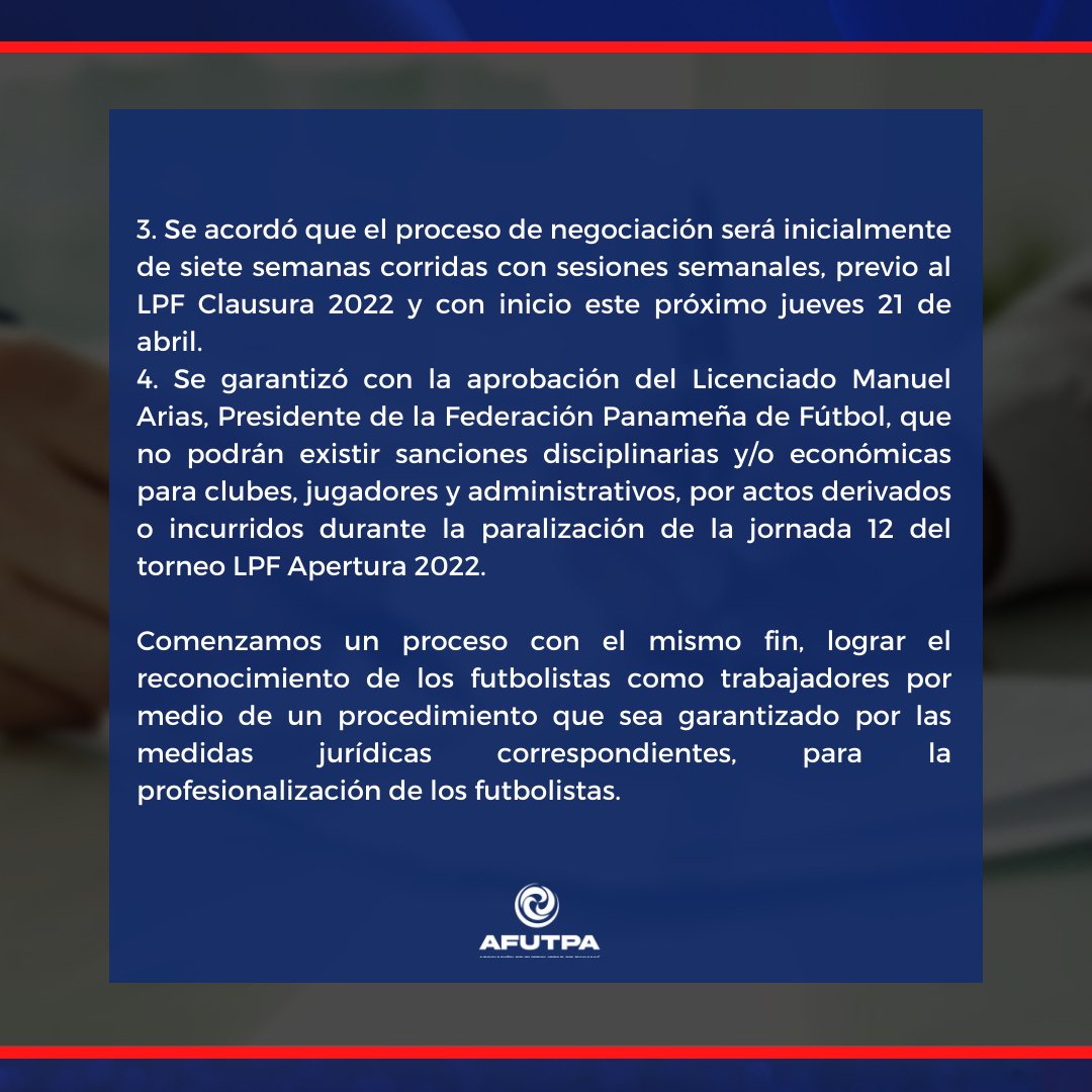 AFUTPA's tweet photo. Comenzamos un proceso con el mismo fin, lograr el reconocimiento de los futbolistas como trabajadores por medio de un procedimiento que sea garantizado por las medidas jurídicas correspondientes, para la profesionalización de los futbolistas. 

#AFUTPA https://t.co/w6qVMTTNqI