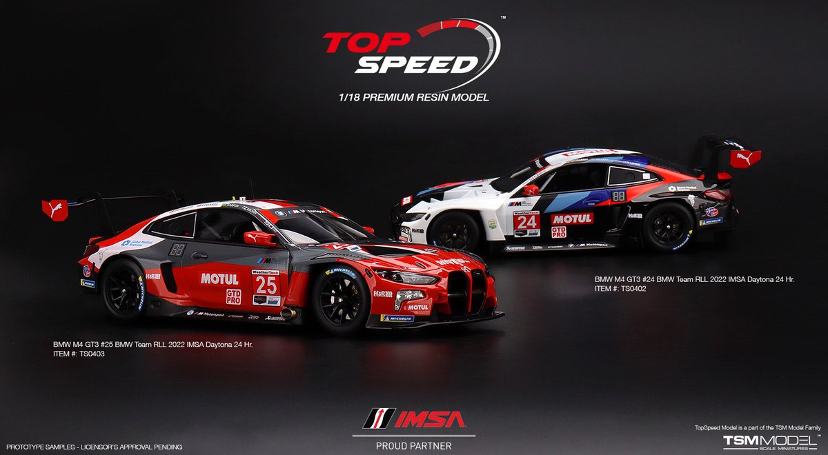 TopSpeed_Model's tweet image. TopSpeed Model New on Pre-order!

📌 TS0402
BMW M4 GT3 #24 BMW Team RLL 
2022 IMSA Daytona 24 Hrs
📌 TS0403
BMW M4 GT3 #25 BMW Team RLL 
2022 IMSA Daytona 24 Hrs

#TopSpeedModel #tsmmodel #IMSA