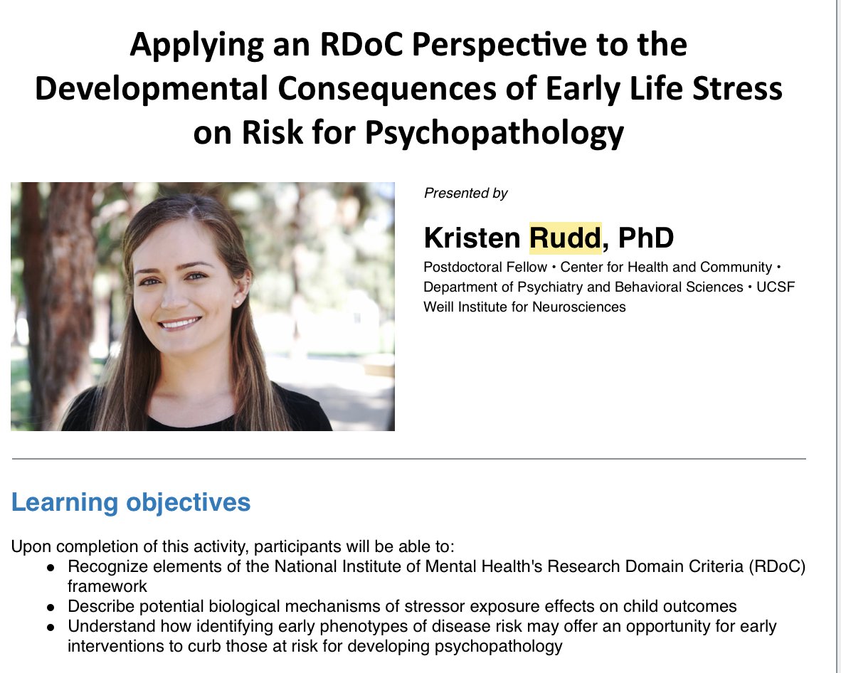 Amazing feeling to introduce my fabulous mentee @KristenLRudd at @UCSFPsychiatry Grand Rounds, as Trainee Research Awardee, to present her incredible #NIMH_RDoC #child #mentalhealth research using our data in insightful ways-the future is bright! #ucsfproud w/co-mentor @DRoubinov