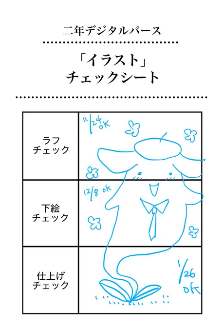 今日から少しずつアップしていきます。
AMGマンガイラスト学科デジタルパースのチェックシートギャラリーですよ。
チェックを受けると講師が行き当たりばったりで絵をつなげていきます。
今日は3回チェックのものを二つ。
3回目で結構投げやりになってるタイプ? 