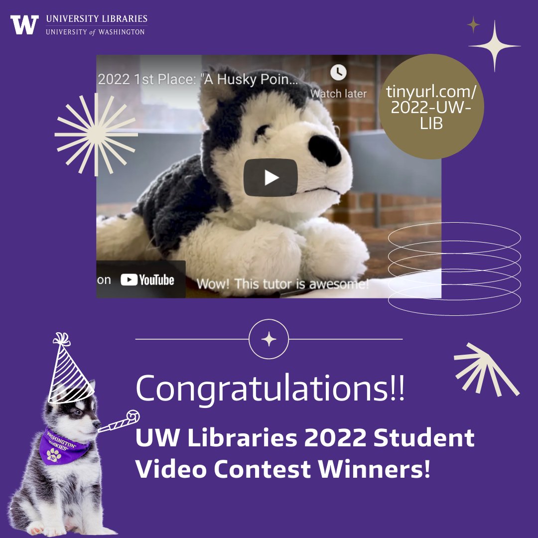 UW Libraries (@uwlibraries) on Twitter photo UW Libraries is excited to announce the winners of the 2022 I HEART UW Libraries Student Video Contest! Every year, we are entertained, inspired, & amazed by the creativity, time, & effort students put into their submissions. tinyurl.com/2022-UW-LIB 
<a href="/uwstudentlife/">UW Student Life</a> <a href="/ASUWSeattle/">ASUW Seattle</a> UW Libraries is excited to announce the winners of the 2022 I HEART UW Libraries Student Video Contest! Every year, we are entertained, inspired, & amazed by the creativity, time, & effort students put into their submissions. tinyurl.com/2022-UW-LIB 
<a href="/uwstudentlife/">UW Student Life</a> <a href="/ASUWSeattle/">ASUW Seattle</a>