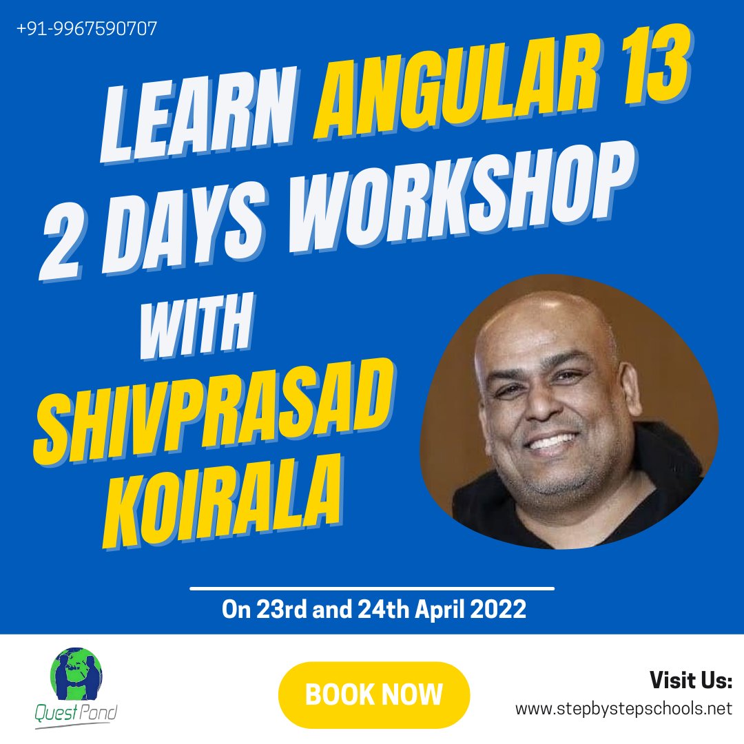 questpond's tweet image. Hey Devs😎 ,
Glad to announce😃, we are starting our 2 days Angular13 workshop (Offline )this weekend .
➡️ For training syllabus : stepbystepschools.net/learn-angular-…
#training #learnangular #angular13 #workshop