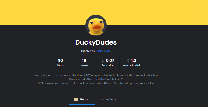 DuckyDudes's tweet photo. IT HAPPENED! 1 ETH total volume, Congrats and thank you to all of you leading up to this point! 

To celebrate we are doing a $50 ETH giveaway to 1 lucky winner

All you have to do is
1. Like 
2. RT 
3. Comment your ETH address!

Ends May 1st!

#nfts #nftproject #nftcommunity https://t.co/QnwFNZcwXD