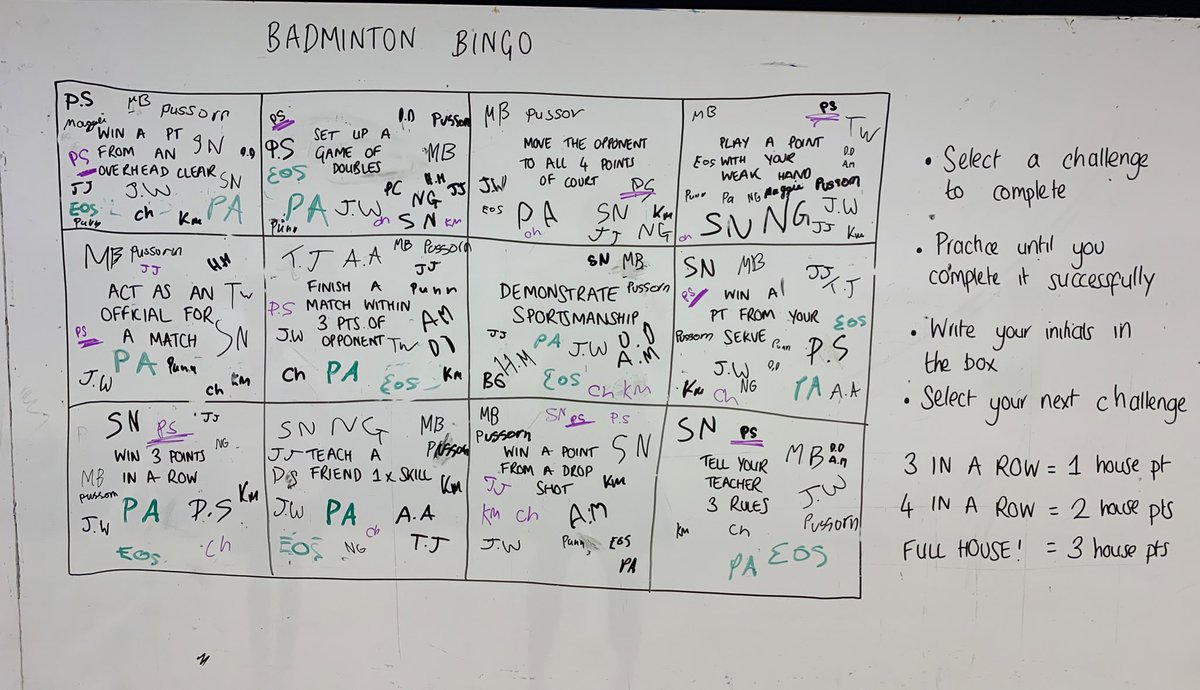 BADMINTON BINGO 🏸🔢 with <a href="/_MissDaviesPE/">Rosie Davies</a>. 
AQI 😷🤢 was very high in 🇹🇭 today so had to adapt to indoors with two classes. Nonetheless:
⚡️Big Engagement Buzz
🦸‍♂️Independent Learning
🚫Problem Solving
🤝Collaboration
🌋Challenge and Self Differentiation
