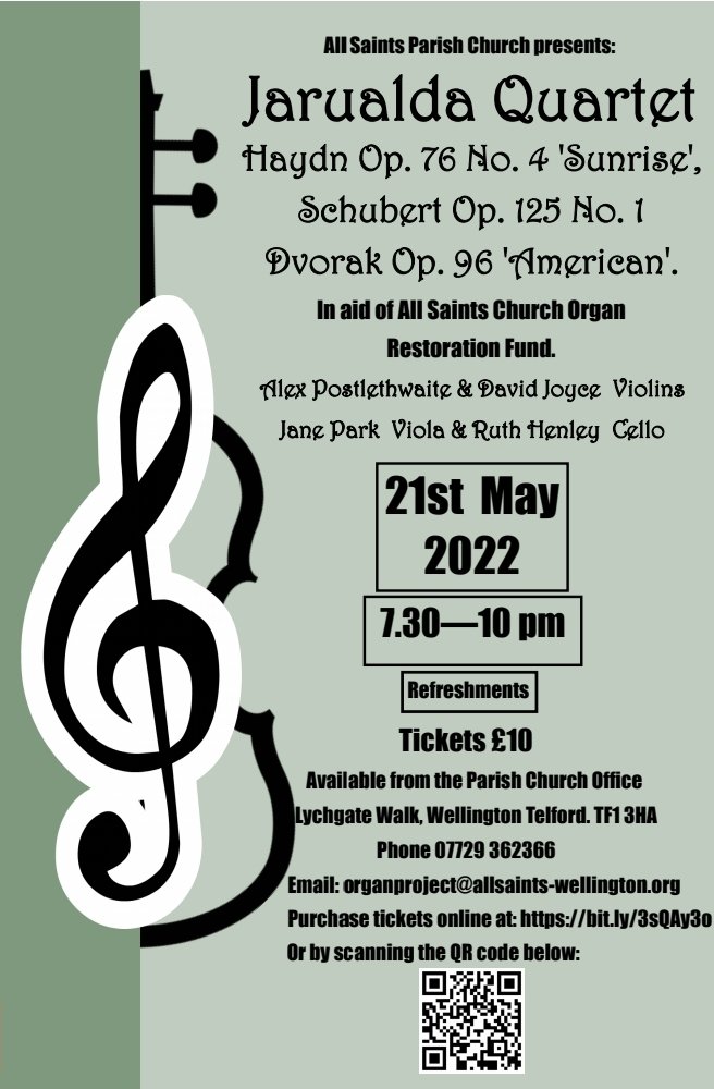 JarualdaQuartet's tweet photo. Our next performance is in Wellington, Telford on 21.05.2022 👏🏻👏🏻 Be there! 

@WhatsOnShrops #ShropsPost @MyShrews @BBCShropshire @ShropshireStar https://t.co/cdY12nCQ5W