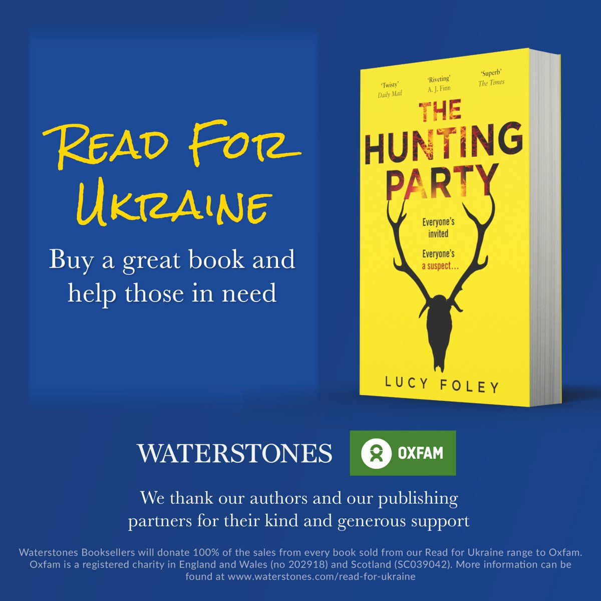 100% of the proceeds will support the great work of @oxfamgb. waterstones.com/read-for-ukrai…

A huge thank you to both @JoannaCannon and @lucyfoleytweets, who have generously sacrificed their royalties to support this cause! 
#ReadForUkraine #TheTroublewithGoatsandSheep
#TheHuntingParty