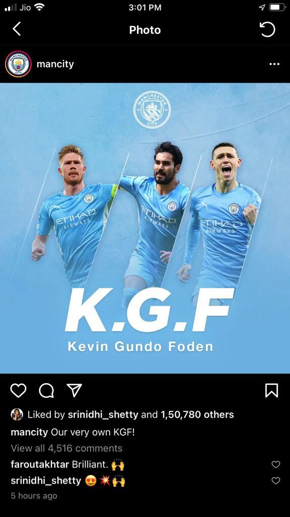 johnmelvinjw's tweet photo. #KGFChapter2 
The elevation when Man City recognises our Indian product 🤯 https://t.co/WVH3PqC7E6