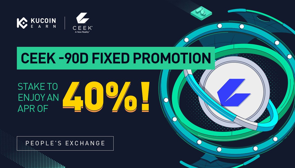 $CEEK-90D Fixed Promotion, Enjoy an APR of 40%!

Join now: kucoin.com/news/en-ceek-9…

💰 7,000 $CEEK Twitter Airdrop!
✅ Follow <a href="/kucoincom/">KuCoin</a> <a href="/KuCoin_Earn/">KuCoin Earn</a> <a href="/CEEK/">Ceek</a> 
✅ Retweet &amp; tag 3 friends
✅ Fill out forms.gle/SDctLgH6J8NkR2…
🎁 100 winners will each receive 70 CEEK