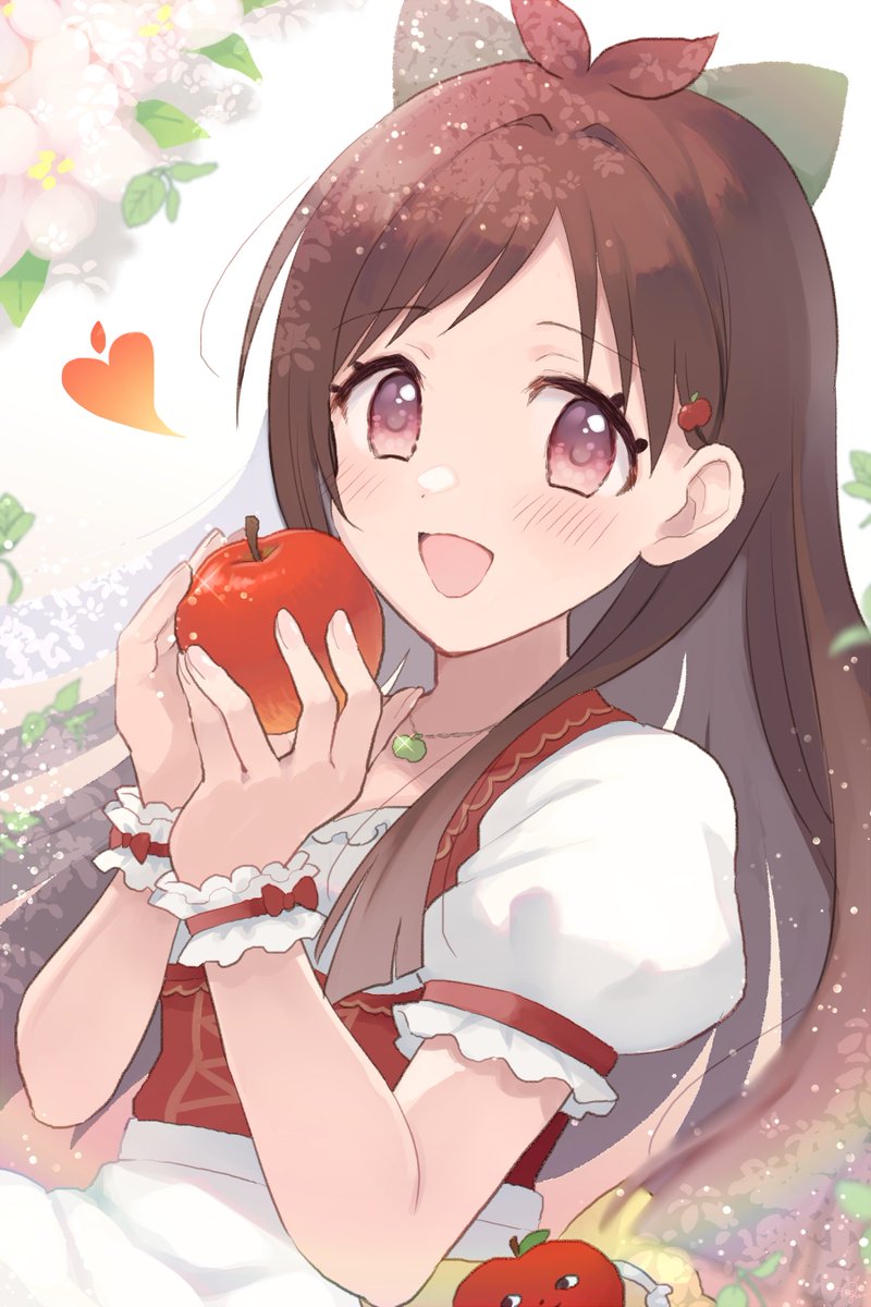 1girl food apple fruit brown hair smile solo  illustration images