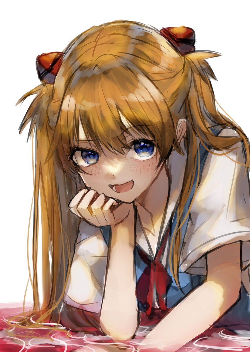 souryuu asuka langley 1girl solo blue eyes long hair open mouth smile looking at viewer  illustration images