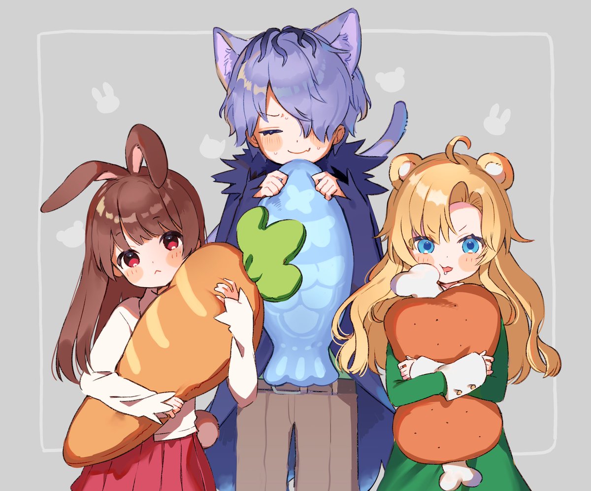 ギャリー(ib) ,イヴ(Ib) ,メアリー(Ib) 「けも耳つけてみた🐰🐱🐻 #Ib 」|のあめむ ५✍のイラスト