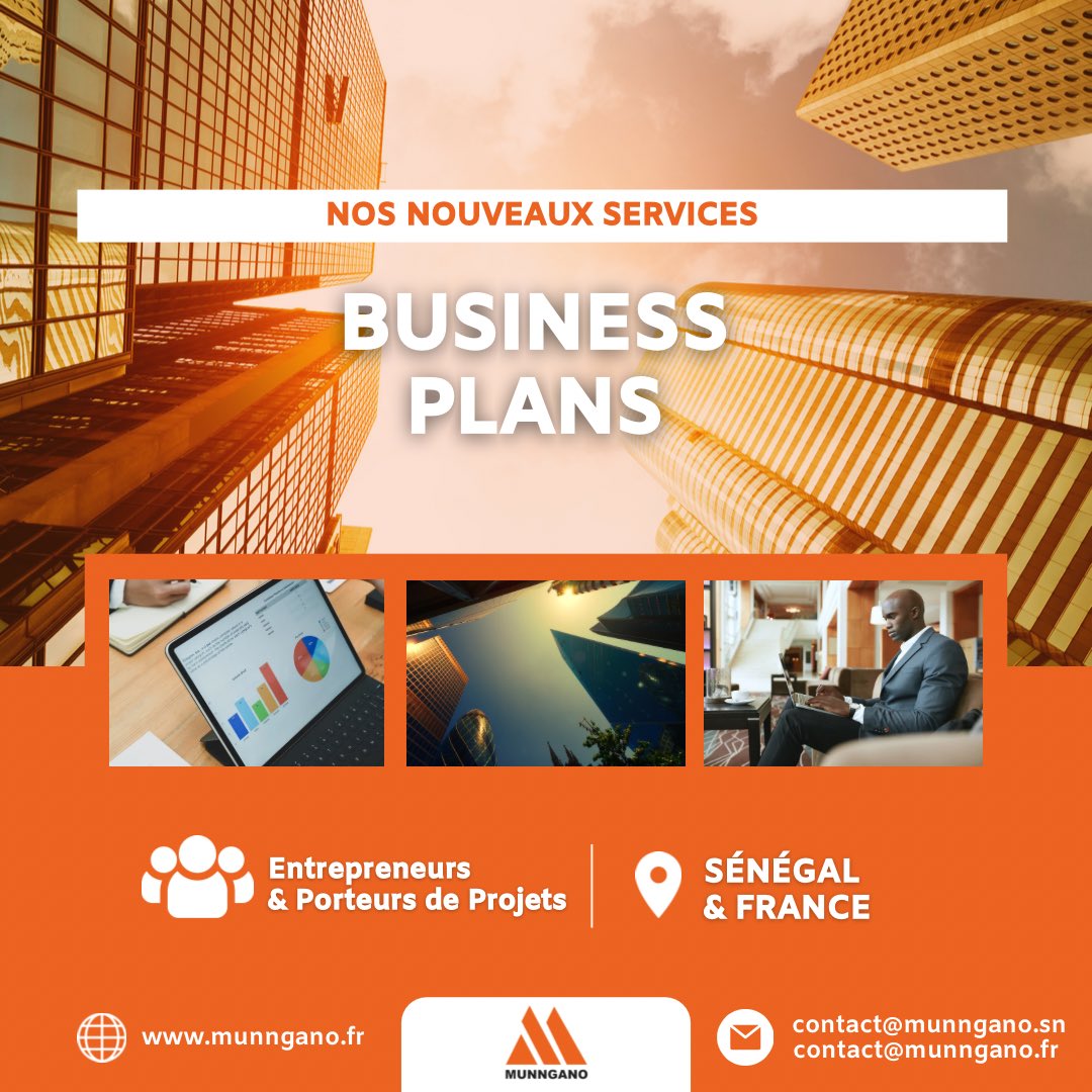 👩🏽‍💻 Entrepreneurs et porteurs de projets en France ou au Sénégal, grâce à notre expertise nous vous accompagnons dans l'établissement de votre Business Plan.

Contactez-nous par mail contact@munngano.sn (Sénégal) ou contact@munngano.fr (France).