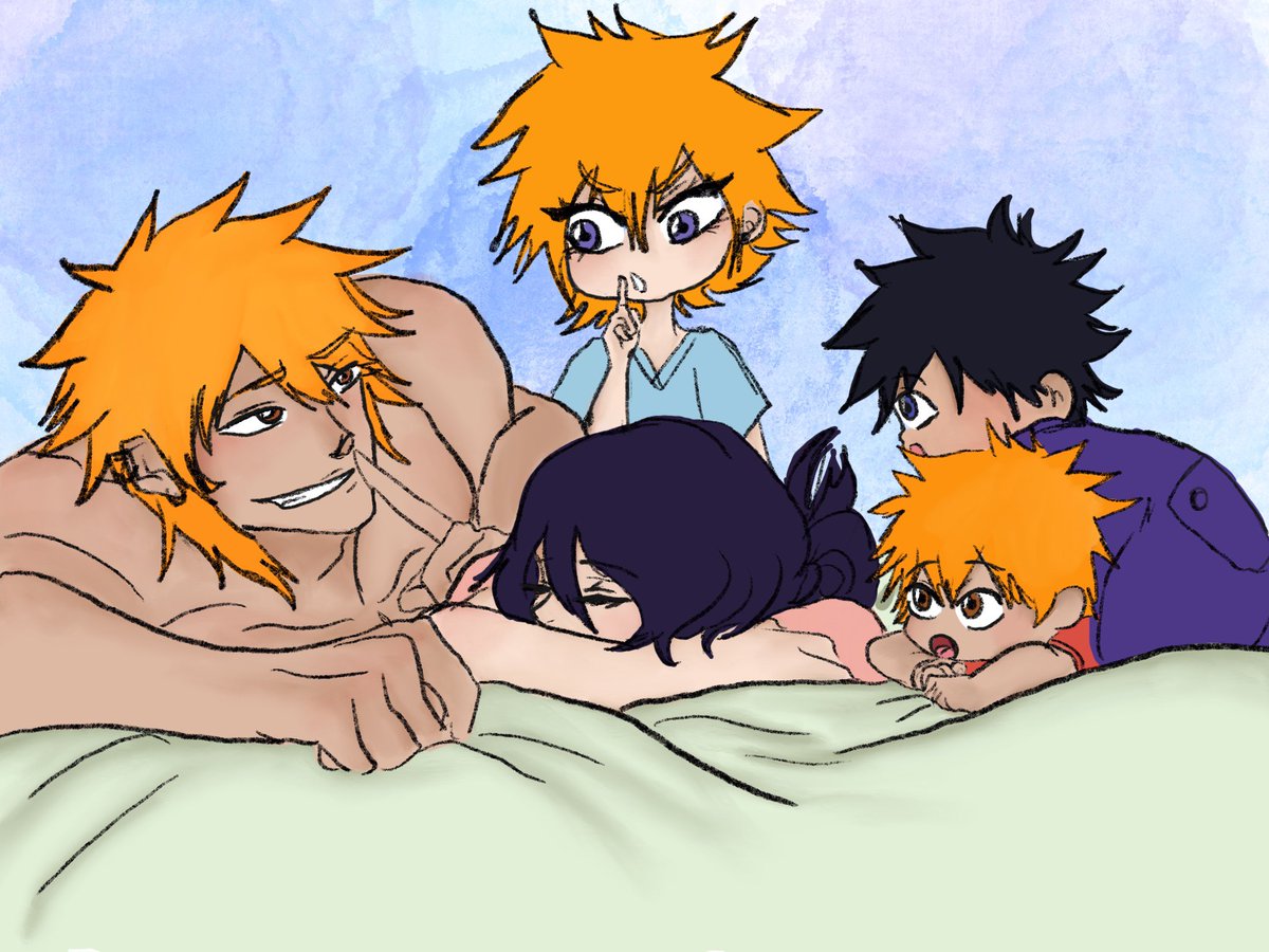 Mommy Rukia is sleepy and Ichigo is getting shushed by their