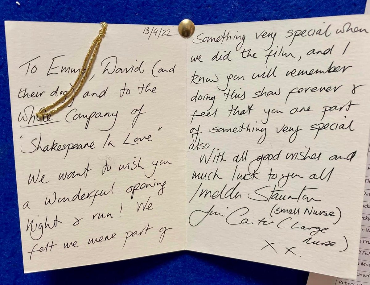 ThePublicansMen's tweet photo. You know you're part of something special when you get a 'break a leg' opening night card from stars of theatre, small &amp; large screen Imelda Staunton and Jim Carter! Both were in the #ShakespeareInLove film on which our play is based. 😀

@adctheatre Cambridge  20-23 April https://t.co/wRo6ucZFM8