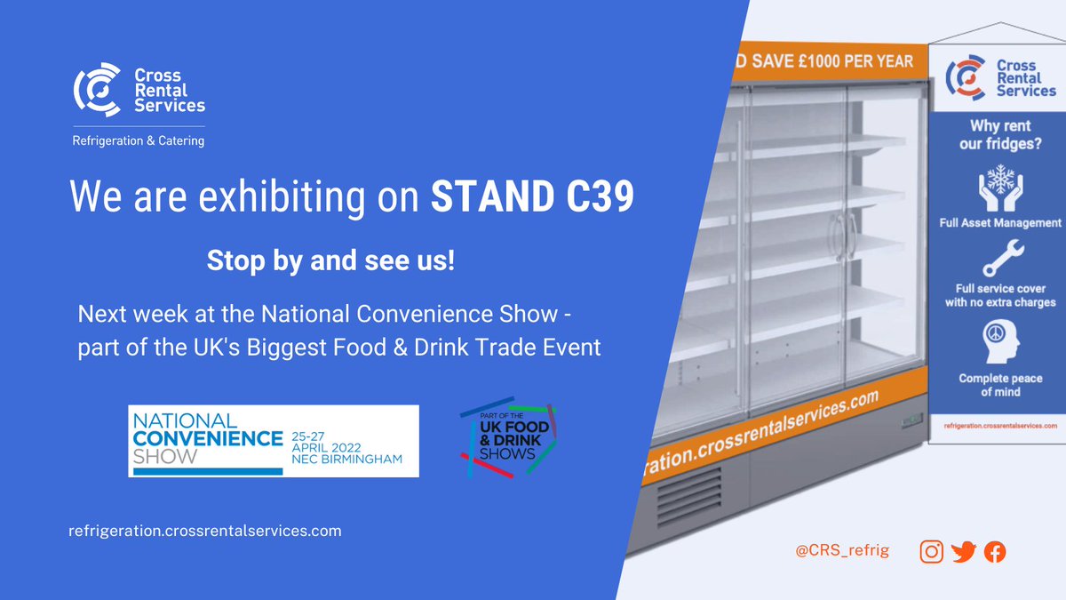 CRS_Refrig's tweet photo. On the road again! But this time we're exhibiting. Stop by &amp; see us next week at @thenec @NCSevent #NCS2022. Showcasing our newest retail fridge offering. Here to discuss long-term hire solutions for your business. Stop by stand C39 or visit 👉 https://t.co/h6LHUBIy90 https://t.co/mIlYUahyVI